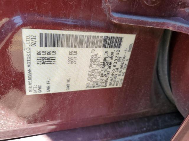 1N4AA5AP7CC833250 - 2012 NISSAN MAXIMA S MAROON photo 12