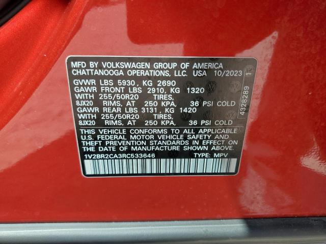 1V2BR2CA3RC533646 - 2024 VOLKSWAGEN ATLAS SEL Czerwony zdjęcie 13