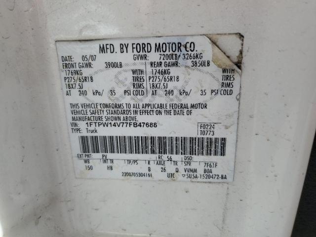 1FTPW14V77FB47688 - 2007 FORD F150 SUPERCREW WHITE photo 12