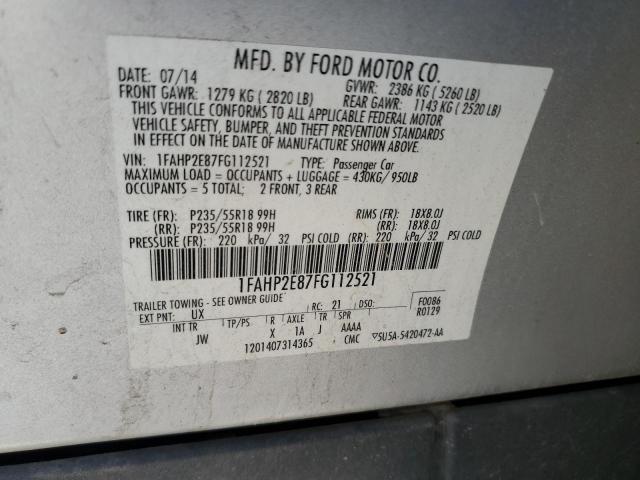 1FAHP2E87FG112521 - 2015 FORD TAURUS SEL SILVER photo 13