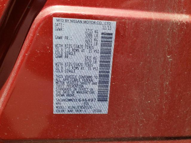 5N1AR2MM2EC646497 - 2014 NISSAN PATHFINDER S 红色 照片 13