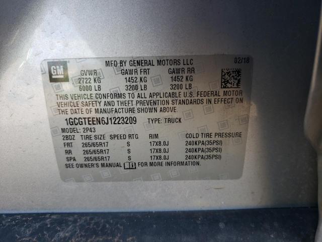1GCGTEEN6J1223209 - 2018 CHEVROLET COLORADO ZR2 SILVER photo 12
