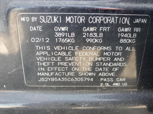 JS2YB5A35C6305794 - 2012 SUZUKI SX4 BLACK photo 12