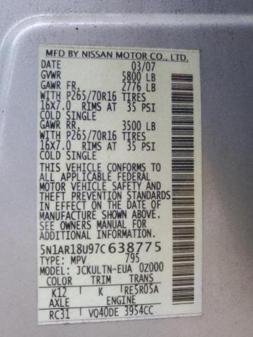 5N1AR18U97C638775 - 2007 NISSAN PATHFINDER LE SILVER photo 13