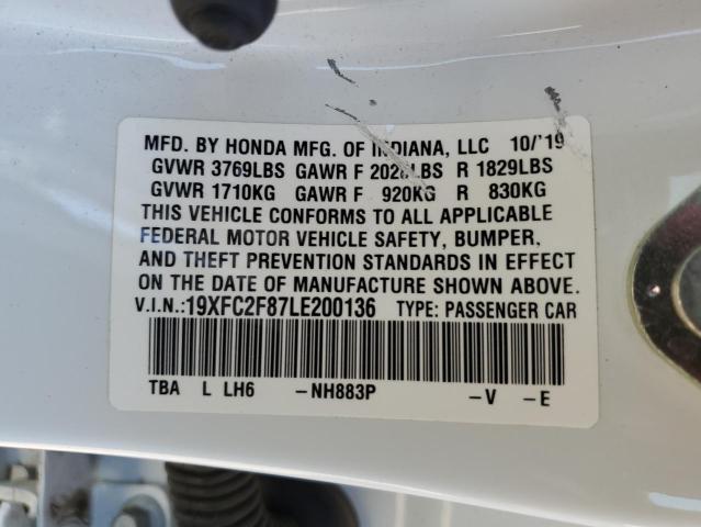 19XFC2F87LE200136 - 2020 HONDA CIVIC SPORT 白色 照片 12