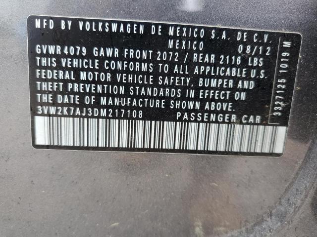 3VW2K7AJ3DM217108 - 2013 VOLKSWAGEN JETTA BASE رمادي صورة 12