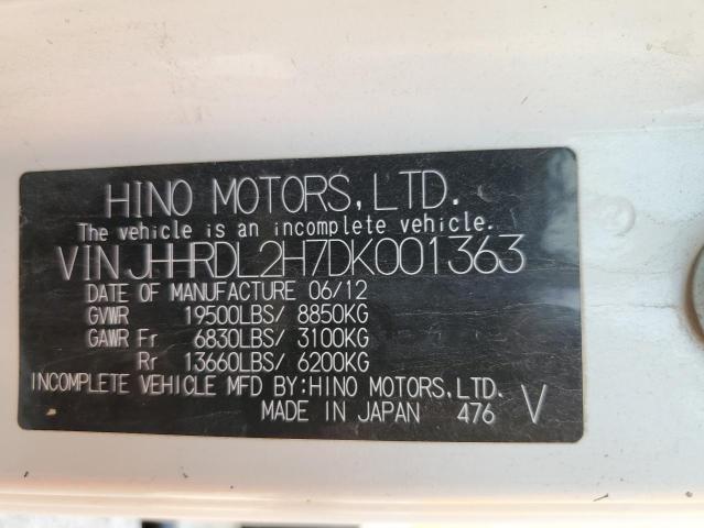 JHHRDL2H7DK001363 - 2013 HINO 195 WHITE photo 10