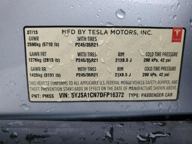 5YJSA1CN7DFP16372 - 2013 TESLA MODEL S SILVER photo 12