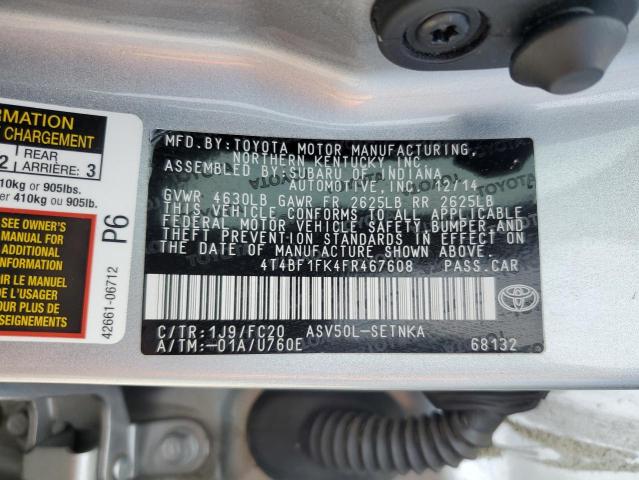 4T4BF1FK4FR467608 - 2015 TOYOTA CAMRY LE SILVER photo 13