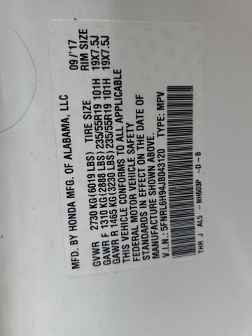 5FNRL6H94JB043120 - 2018 HONDA ODYSSEY ELITE Blanco foto 13