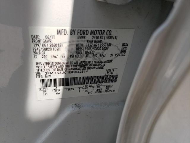 2FMDK3JC1BBB42814 - 2011 FORD 1110 SEL WHITE photo 10