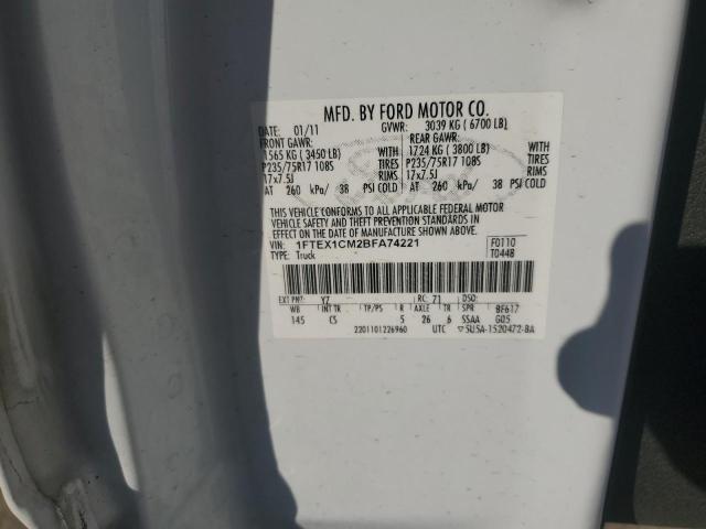 1FTEX1CM2BFA74221 - 2011 FORD F150 SUPER CAB WHITE photo 12