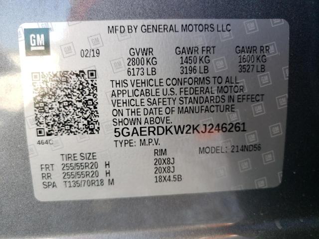 5GAERDKW2KJ246261 - 2019 BUICK ENCLAVE AVENIR GRAY photo 14