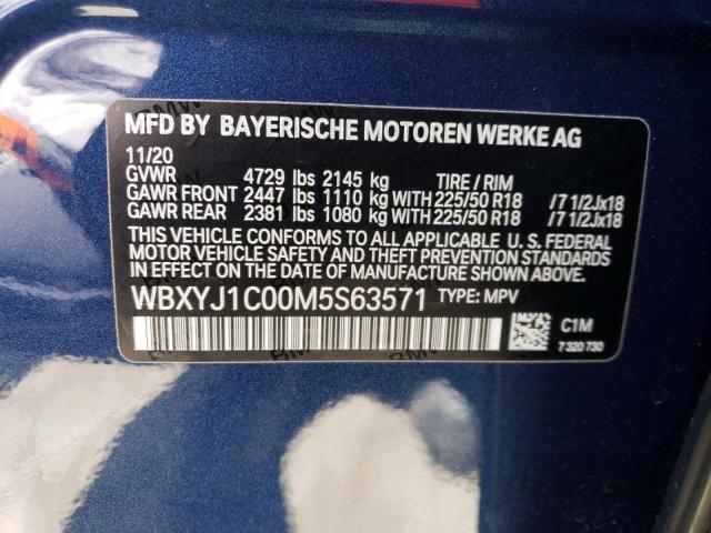 WBXYJ1C00M5S63571 - 2021 BMW X2 XDRIVE28I BLUE photo 12