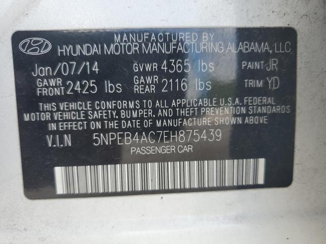 5NPEB4AC7EH875439 - 2014 HYUNDAI SONATA GLS WHITE photo 12