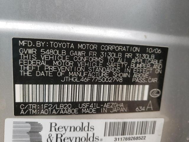 JTHGL46F775002798 - 2007 LEXUS LS 460L SILVER photo 13