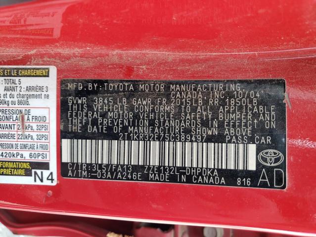 2T1KR32E75C389497 - 2005 TOYOTA MATRIX XR RED photo 12