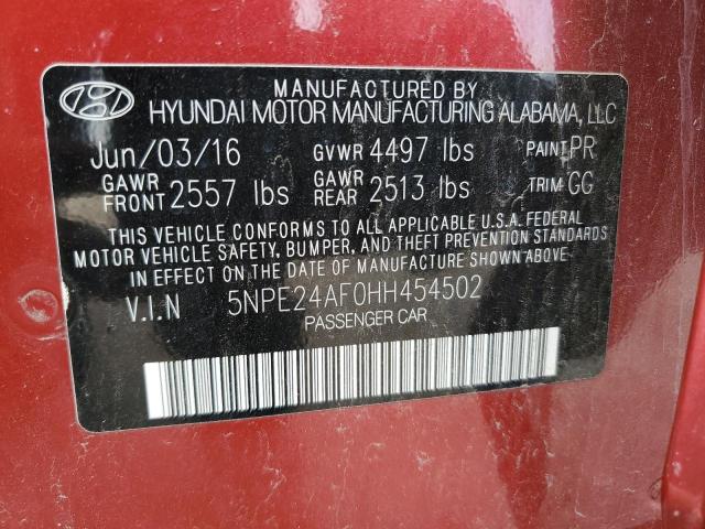 5NPE24AF0HH454502 - 2017 HYUNDAI SONATA SE RED photo 12