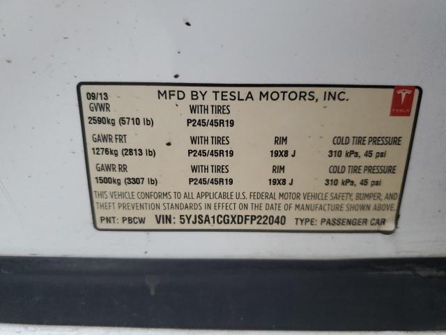 5YJSA1CGXDFP22040 - 2013 TESLA MODEL S Ağ foto 12