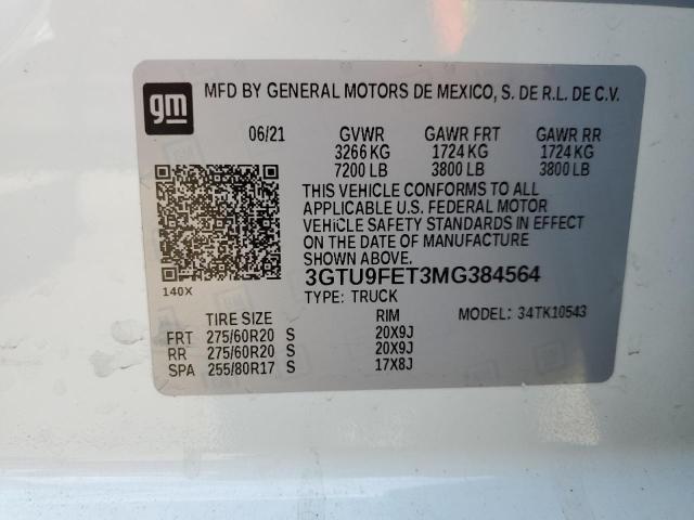 3GTU9FET3MG384564 - 2021 GMC SIERRA K1500 DENALI WHITE photo 12