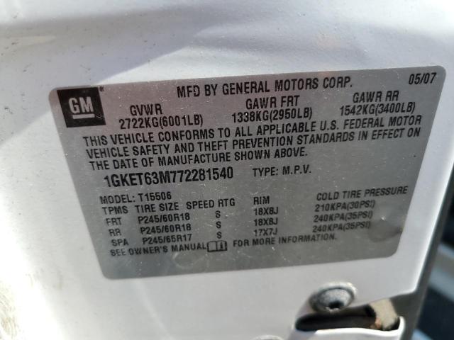 1GKET63M772281540 - 2007 GMC ENVOY DENALI WHITE photo 13