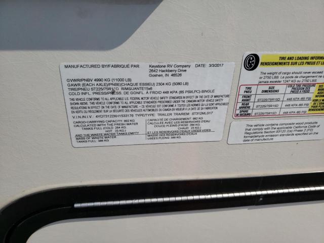 4YDT3122XH1533176 - 2017 KEYSTONE SPRINTER ბეჟი ფოტო 10