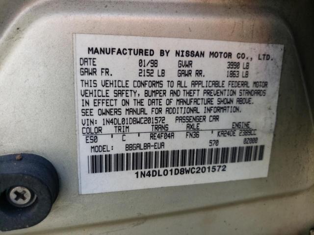 1N4DL01D8WC201572 - 1998 NISSAN ALTIMA XE GOLD photo 12