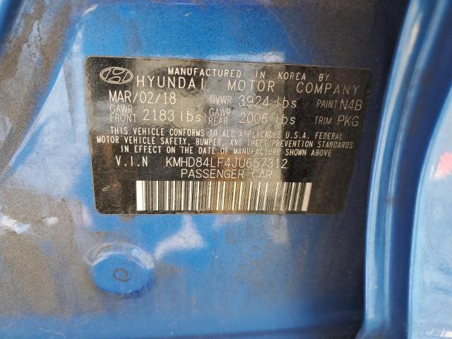 KMHD84LF4JU657312 - 2018 HYUNDAI ELANTRA SEL BLUE photo 12