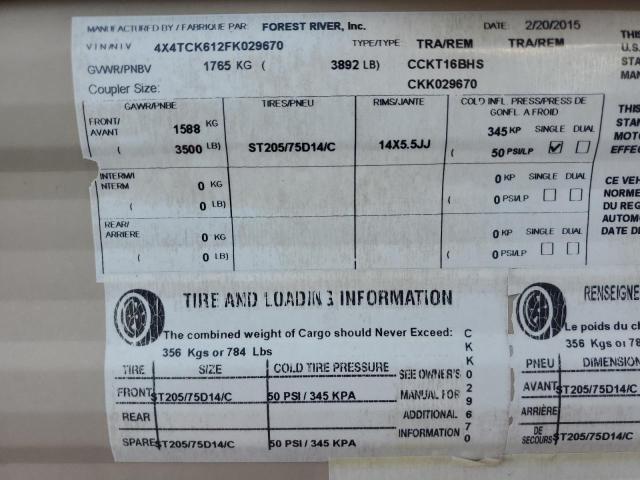 4X4TCK612FK029670 - 2015 FORS TRAILER 双色 照片 10