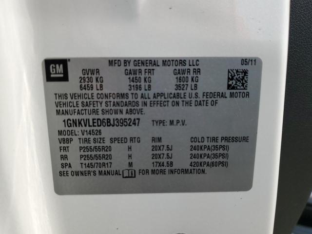 1GNKVLED6BJ395247 - 2011 CHEVROLET TRAVERSE LTZ WHITE photo 14