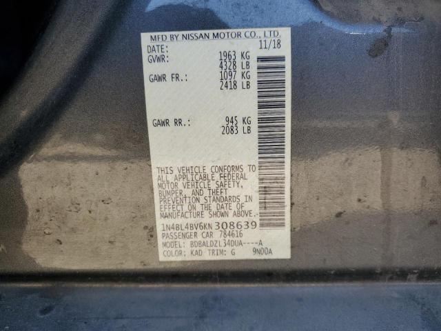 1N4BL4BV6KN308639 - 2019 NISSAN ALTIMA S 灰色 照片 12