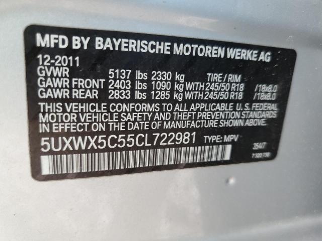 5UXWX5C55CL722981 - 2012 BMW X3 XDRIVE28I SILVER photo 12