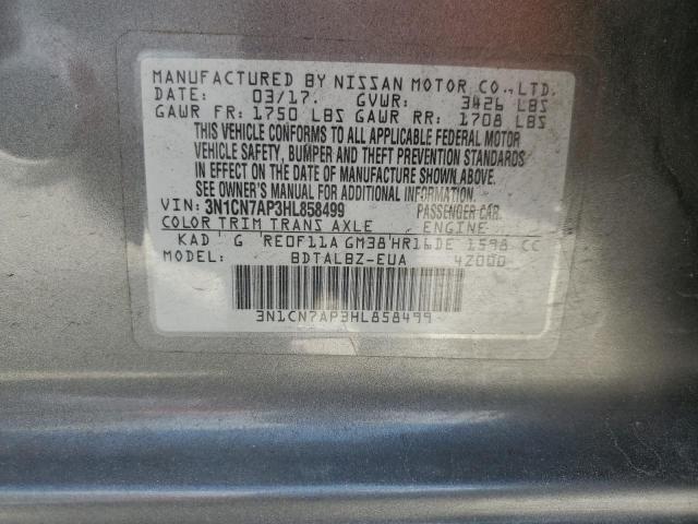 3N1CN7AP3HL858499 - 2017 NISSAN VERSA S GRAY photo 12