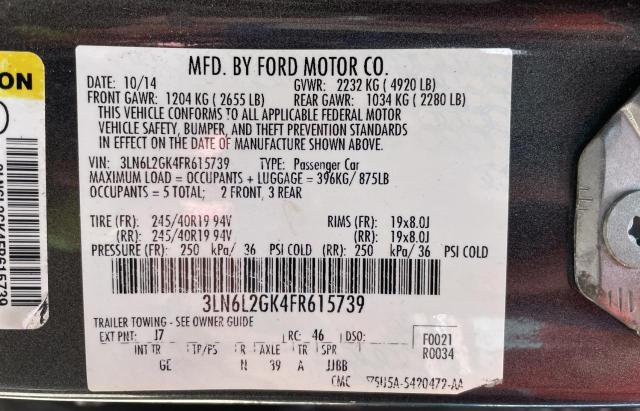 3LN6L2GK4FR615739 - 2015 LINCOLN MKZ CHARCOAL photo 10