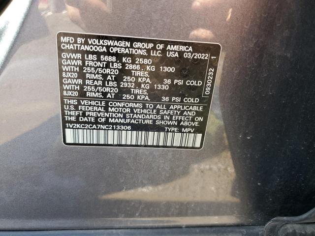 1V2KC2CA7NC213306 - 2022 VOLKSWAGEN ATLAS CROS SE ნაცრისფერი ფოტო 13