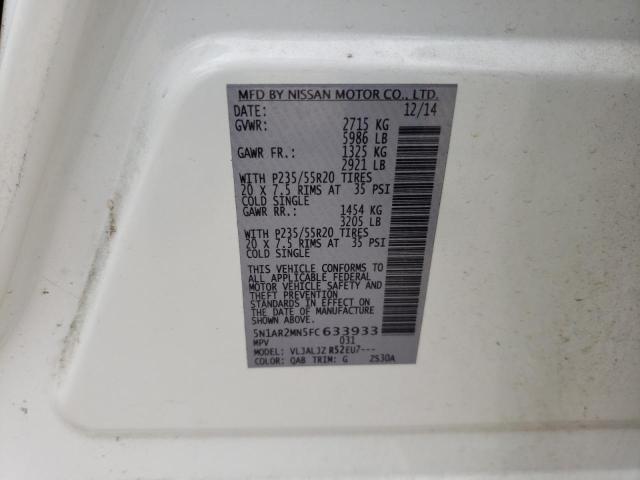 5N1AR2MN5FC633933 - 2015 NISSAN PATHFINDER S WHITE photo 12