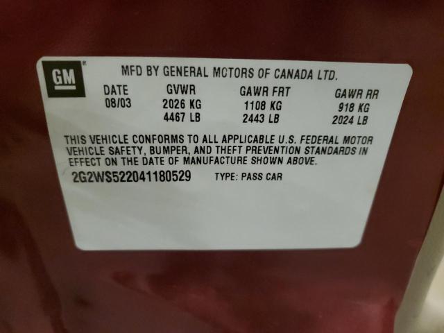 2G2WS522041180529 - 2004 PONTIAC GRAND PRIX GT2 მუქწითელი ფოტო 13