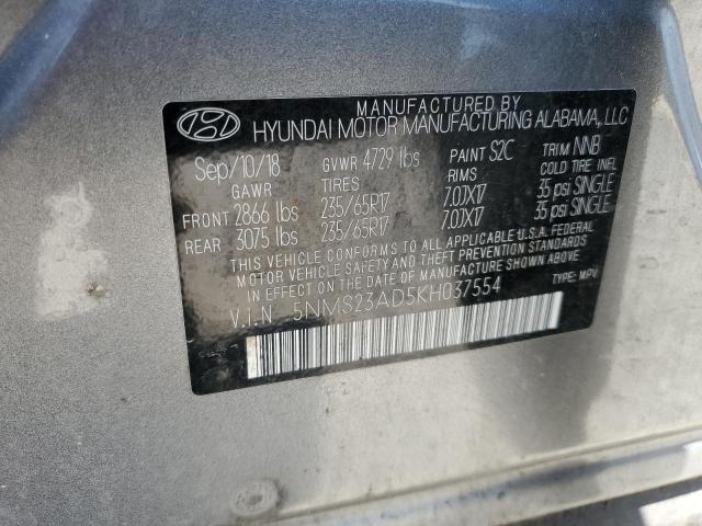 5NMS23AD5KH037554 - 2019 HYUNDAI SANTA FE SE GRAY photo 13