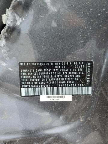 3VW2K7AJXCM392681 - 2012 VOLKSWAGEN JETTA BASE رمادي صورة 12