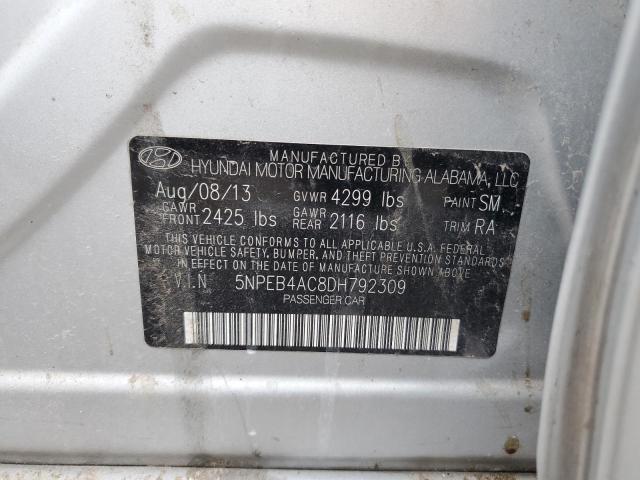 5NPEB4AC8DH792309 - 2013 HYUNDAI SONATA GLS SILVER photo 13