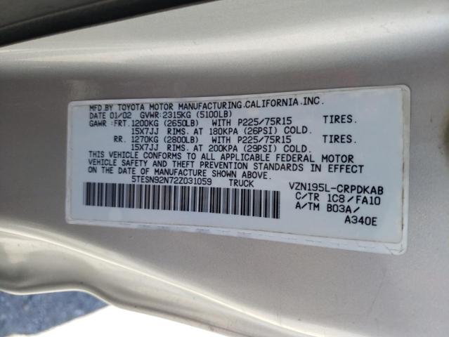 5TESN92N72Z031059 - 2002 TOYOTA TACOMA XTRACAB PRERUNNER 银色 照片 12