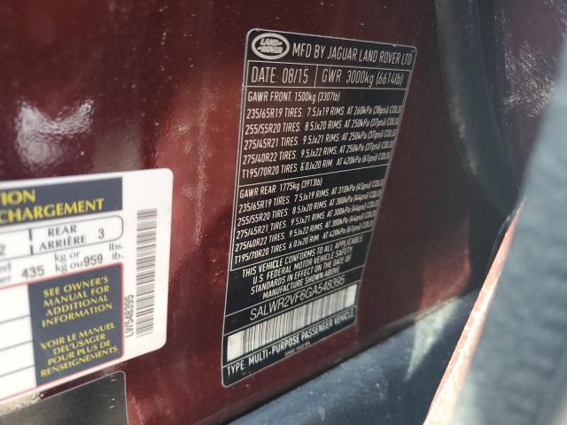 SALWR2VF6GA548395 - 2016 LAND ROVER RANGE ROVE HSE BURGUNDY photo 12