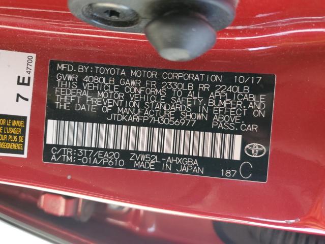 JTDKARFP7H3056977 - 2017 TOYOTA PRIUS PRIM წითელი ფოტო 12