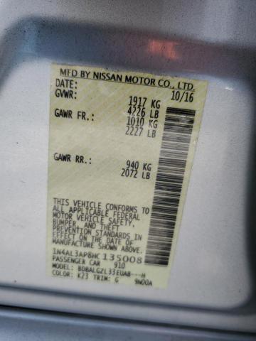 1N4AL3AP8HC135008 - 2017 NISSAN ALTIMA 2.5 银色 照片 12