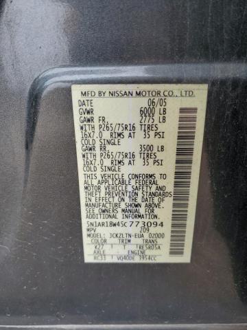 5N1AR18W45C773094 - 2005 NISSAN PATHFINDER LE ნაცრისფერი ფოტო 13