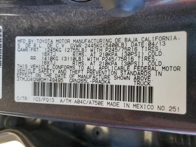 3TMJU4GN0DM149495 - 2013 TOYOTA TACOMA DOUBLE CAB PRERUNNER GRAY photo 12