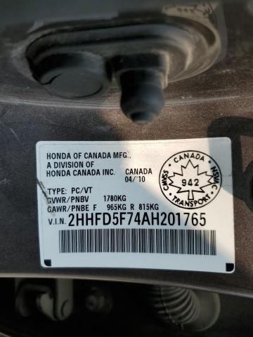 2HHFD5F74AH201765 - 2010 ACURA CSX TECHNOLOGY GRAY photo 13