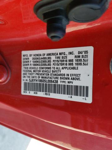 5J6YH18605L006438 - 2005 HONDA ELEMENT EX RED photo 12