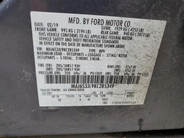 MAJ6S3JL9KC285349 - 2019 FORD ECOSPORT SES CHARCOAL photo 12