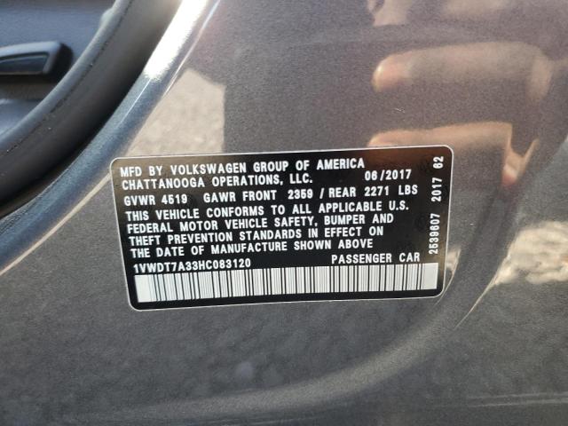 1VWDT7A33HC083120 - 2017 VOLKSWAGEN PASSAT R-LINE ნაცრისფერი ფოტო 12